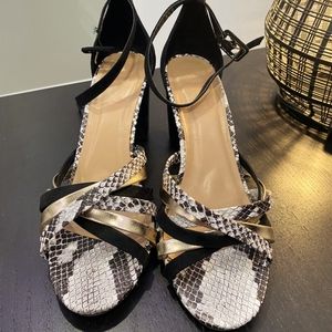 Snakeskin Open Toe Block Heels